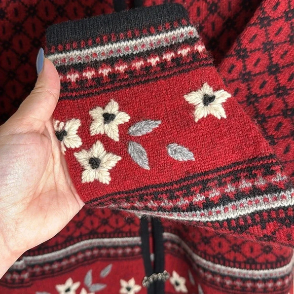 Woolrich Thick Knit Wool Ruby Cardigan Fair Isle Size Large Silver Clasp - Picture 4 of 7